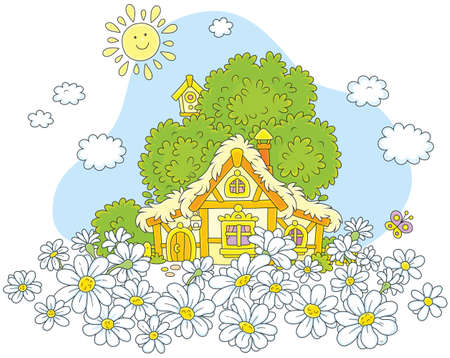 Lodge and white daisies.のイラスト素材