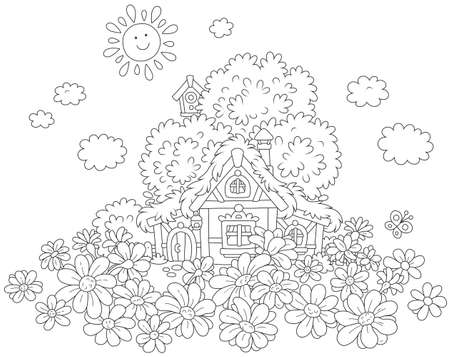 Lodge and daisies illustration.のイラスト素材