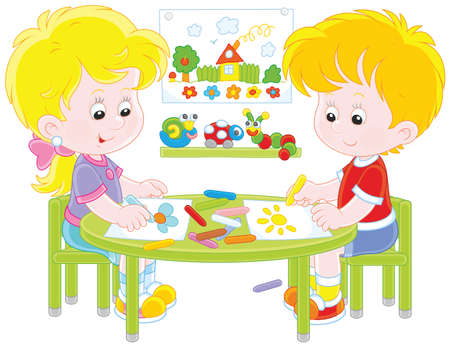 Children drawing funny picturesのイラスト素材