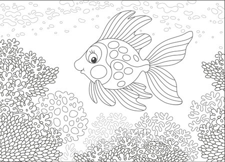 Goldfish swimming over amazing coralsのイラスト素材