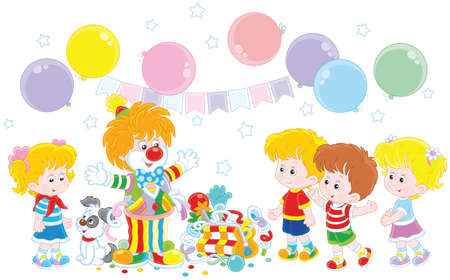 Circus clown playing with childrenのイラスト素材