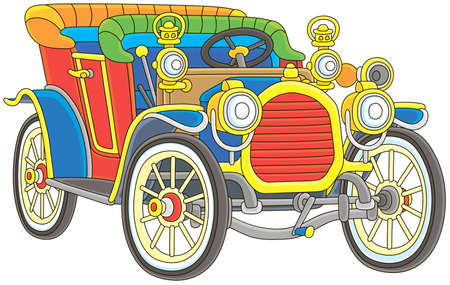 Old toy vintage car colorfully painted, vector illustration in a cartoon styleのイラスト素材