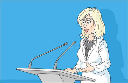 Government official making an official statement at a press conference, cartoon illustrationのイラスト素材