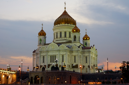 Orthodox Cathedral of Christ the Savior night Moscow Russia. Horizontal orientationの写真素材