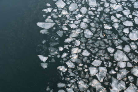 ice drift on the riverの写真素材