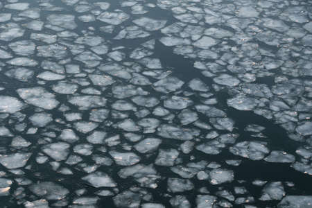ice drift on the riverの写真素材