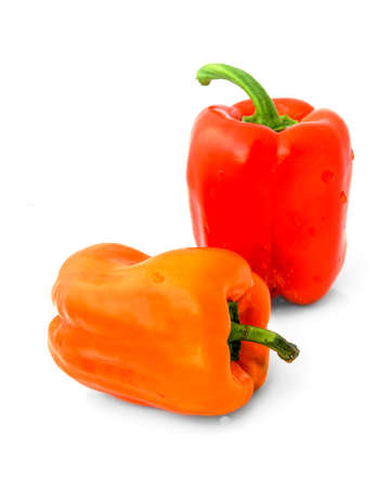 red and orange bell peppersの写真素材