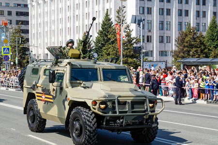 SAMARA, Russia - May 9, 2019: at the military parade in honor of the anniversary of victory in World War II. armored vehicles Tigerのeditorial素材