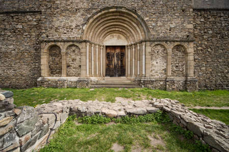 Romanesque Portal of fortified church in Cisnadioara, Romaniaの写真素材