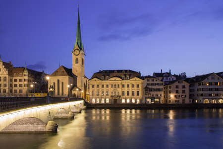 Swiss city Zurich shortly after dawnの写真素材