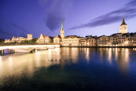 Swiss city Zurich shortly after dawnの写真素材