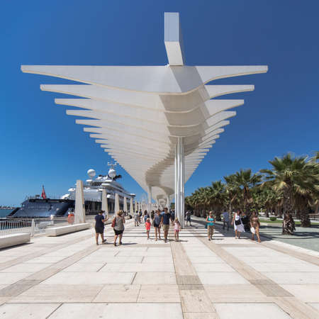 MALAGA, SPAIN - August 13: Malaga harbour on a hot summer day on August 13, 2016 in Malaga, Spain. It is the second most populous city of Andalusia and the sixth largest in Spain.のeditorial素材