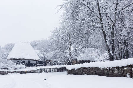 Village Museum scene during a snowy winterの写真素材