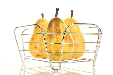 Ripe juicy, organic pears, close-up, on a white background.の写真素材