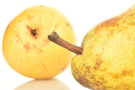 Ripe juicy, organic pears, close-up, on a white background.の写真素材