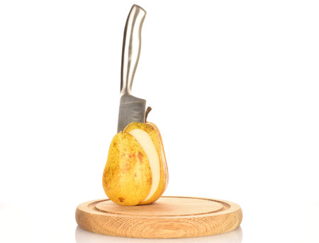 Ripe juicy, organic pears, close-up, on a white background.の写真素材