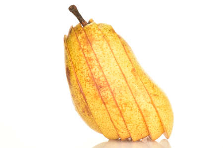 Ripe juicy, organic pears, close-up, on a white background.の写真素材
