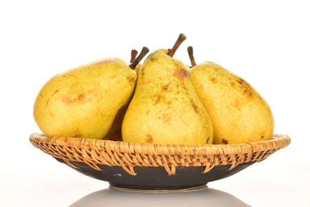 Ripe juicy, organic pears, close-up, on a white background.の写真素材