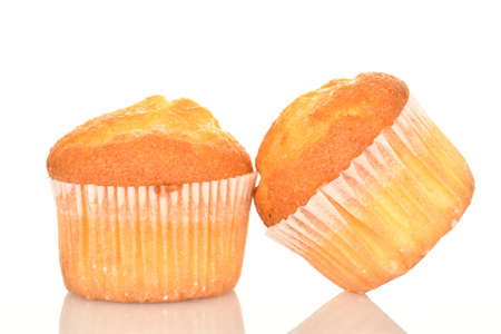 Fresh tasty muffins, close-up, on a white background.の写真素材