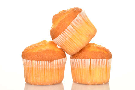 Fresh tasty muffins, close-up, on a white background.の写真素材