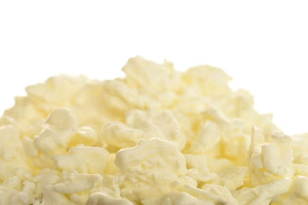Fresh tasty, nutritious cottage cheese, close-up, on a white background.の写真素材