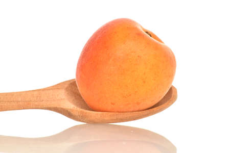 Bright yellow fresh, organic, ripe apricots, close-up, on a white background.の写真素材