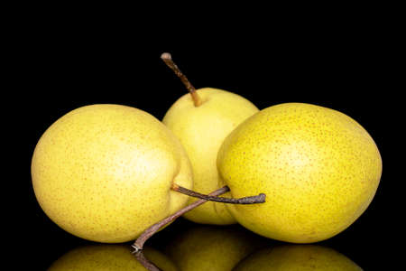 Organic bright yellow pears, close up.の写真素材