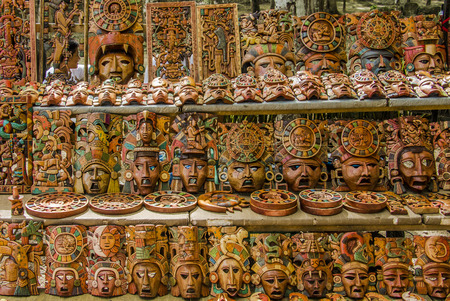 Mexico Souvenir Maya masks, Yucatan peninsulaの写真素材