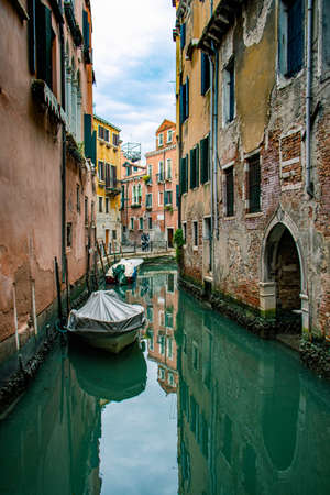 Boat on a Venice canalの写真素材