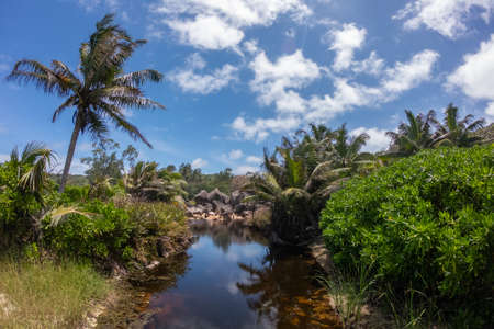 Tropical panorama in La Digue, Seychelles 2019の写真素材