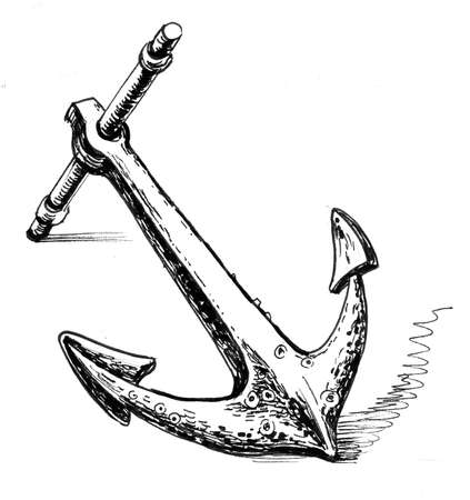 Old anchor. Ink black and white drawingの写真素材