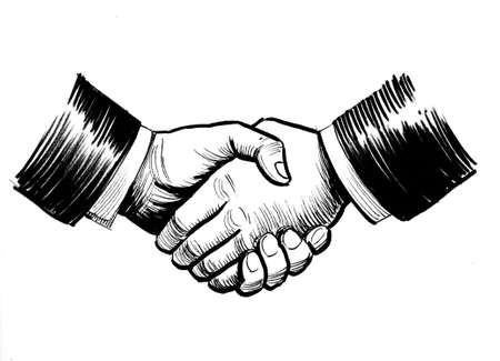Firm handshake. Ink black and white drawingの写真素材