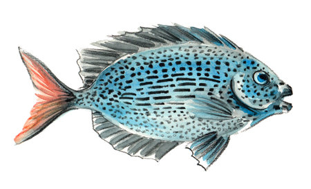 Tropical coral fish. Ink and watercolor illustration