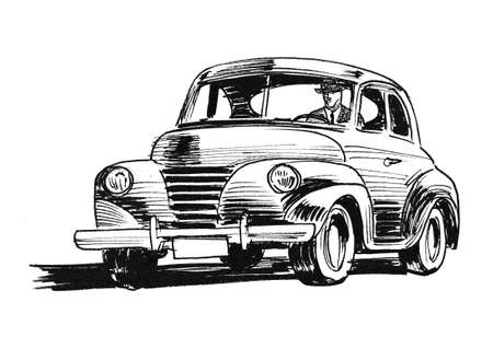 Retro American automobile. Ink black and white drawingの写真素材