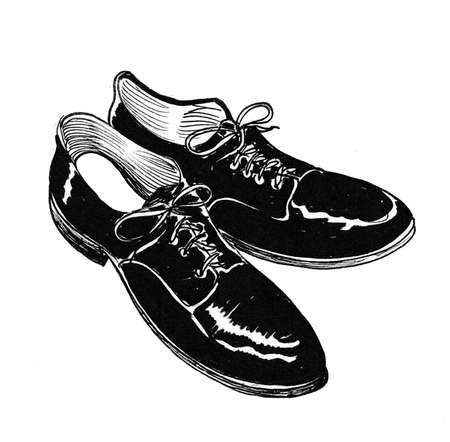 Pair of classical men's shoes. Ink black and white drawingの写真素材