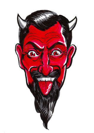 Satan's head. Ink drawing
