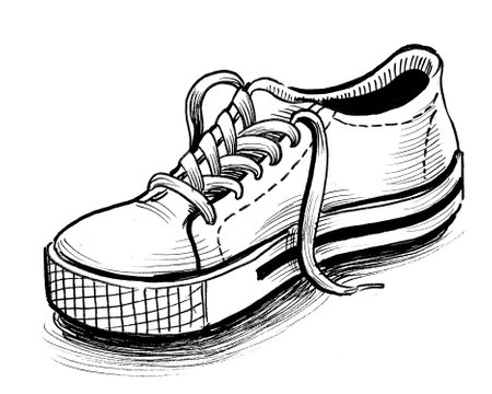 Sport shoe. Ink black and white drawingの写真素材