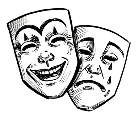 Theatre masks. Ink black and white drawingの写真素材