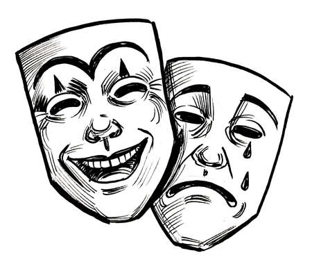 Theatre masks. Ink black and white drawingの写真素材