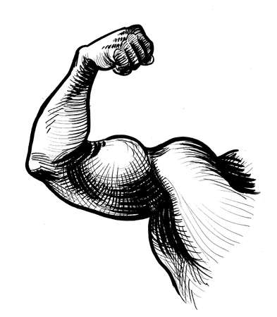 Strong biceps. Ink black and white drawingの写真素材