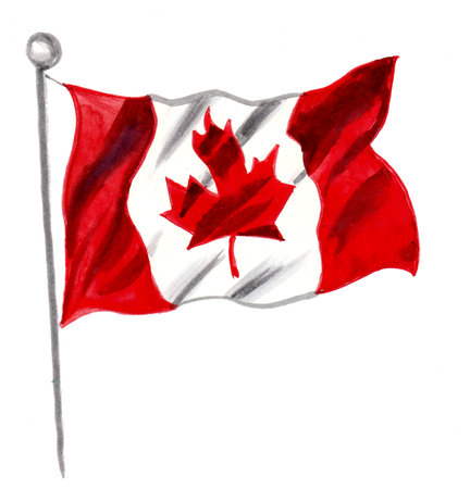 Watercolor Canada flag waving in the wind isolated on white background.の写真素材