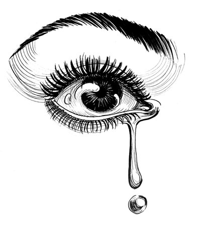 Illustration of an eye with a drop of blood on it.の写真素材