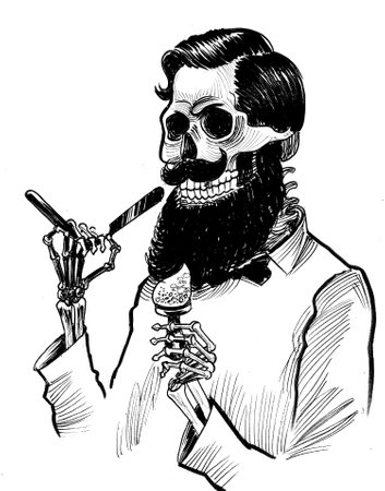 Dead barber with razor. Ink black and white drawingの写真素材
