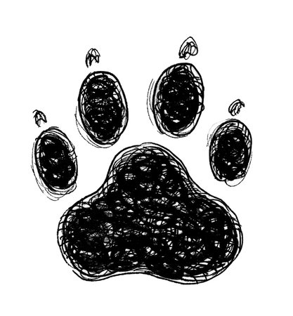 Dog paw print.  Hand-drawn ink on paper retro styled black and white sketchの写真素材