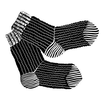 Black and white striped socks on a white background. Vector illustration.の写真素材