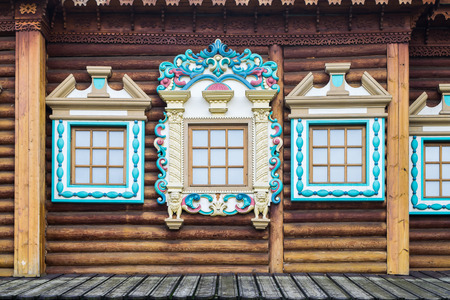 Decoration of windows of Tzar's Wooden Palace in Kolomenskoye, Moscowのeditorial素材