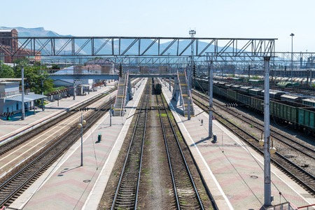 NOVOROSSIYSK, RUSSIA -JULY 10, 2018: Freight and passenger railway stationのeditorial素材