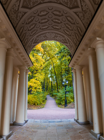MOSCOW, RUSSIA - OCTOBER 7, 2018: Autumn in Tsaritsino park and reserve. View of the park from Milovida pavilion.のeditorial素材