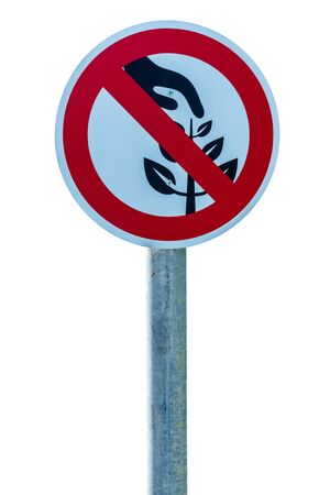 Do not pick flower sign isolated on white backgroundの写真素材