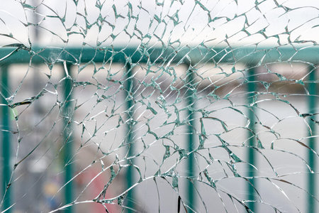 View of of a street through the shattered glass